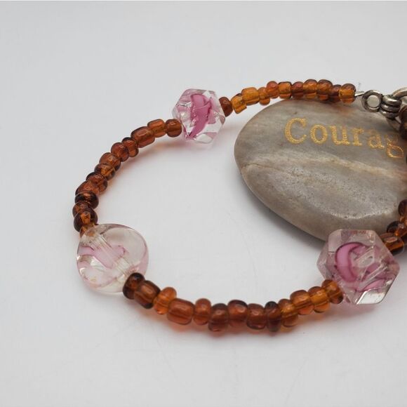 Amber seed beaded Hawaiian glass bracelet gift for‎ her vacation tropical B0810 - Picture 2 of 2